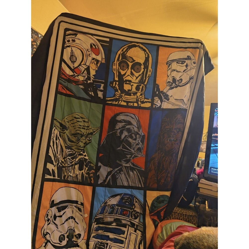 Vintage Star Wars Reversible Comforter Lucas Grid Work Yoda Vader  Twin size